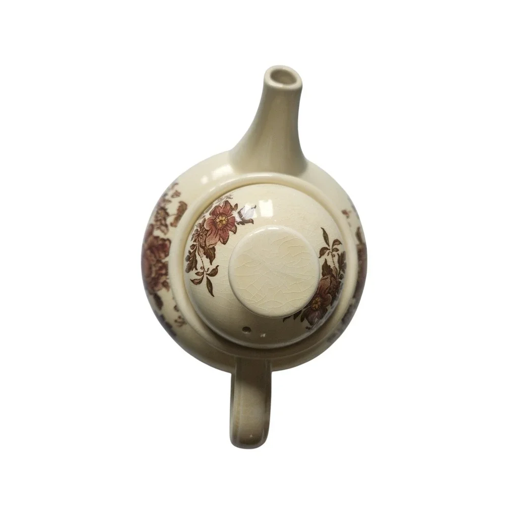 Charlotte Royal Crownford Staffordshire England Teapot Brown Floral Transferware